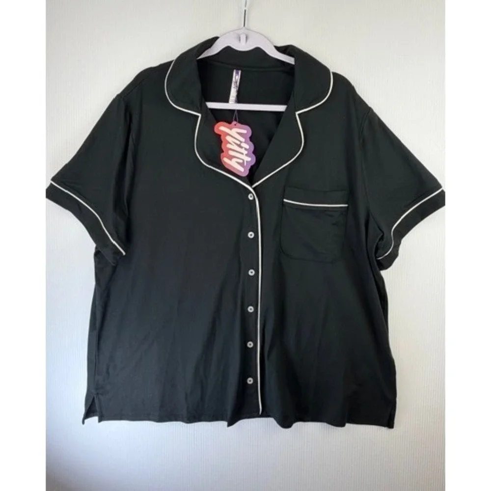Yitty Cloud Jersey Sleep Top 2X Black Button‎ Soft Pajama Top Loungewear Cozy